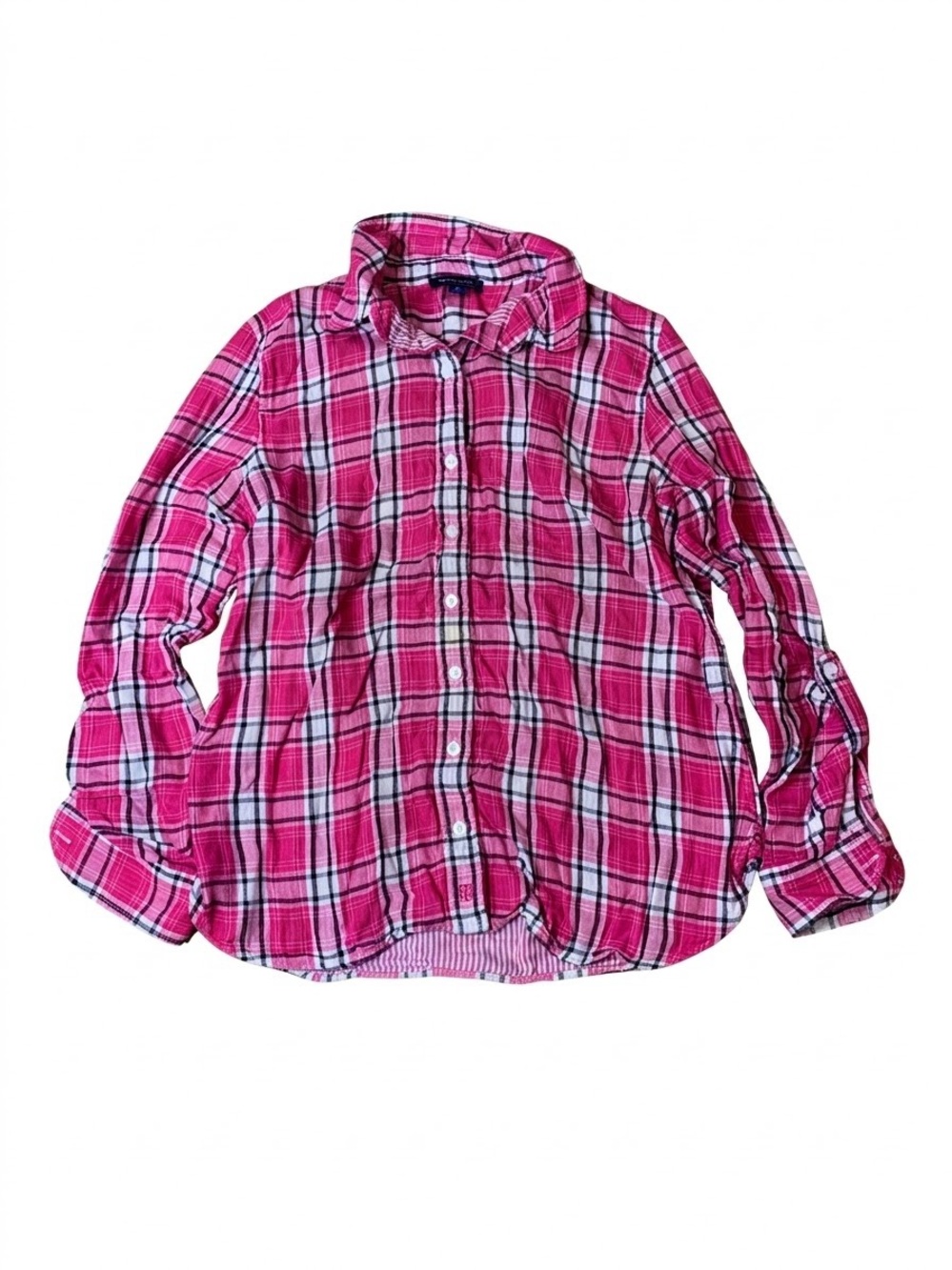 Tommy Hilfiger Pink Plaid Button Down Shirt Size Medium 100% Cotton